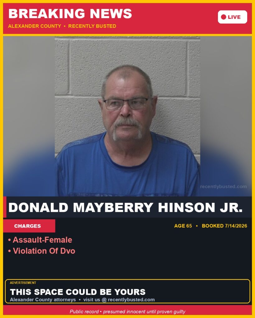 Booking photo of DONALD MAYBERRY HINSON JR.