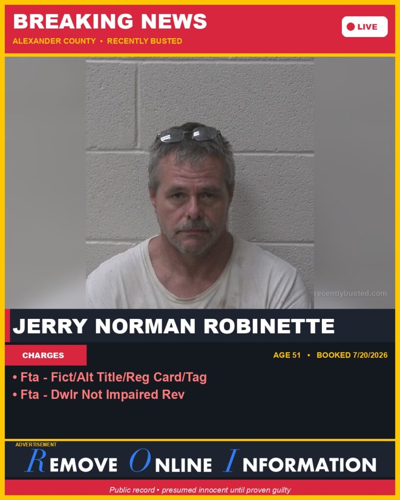 Booking photo of JERRY NORMAN ROBINETTE