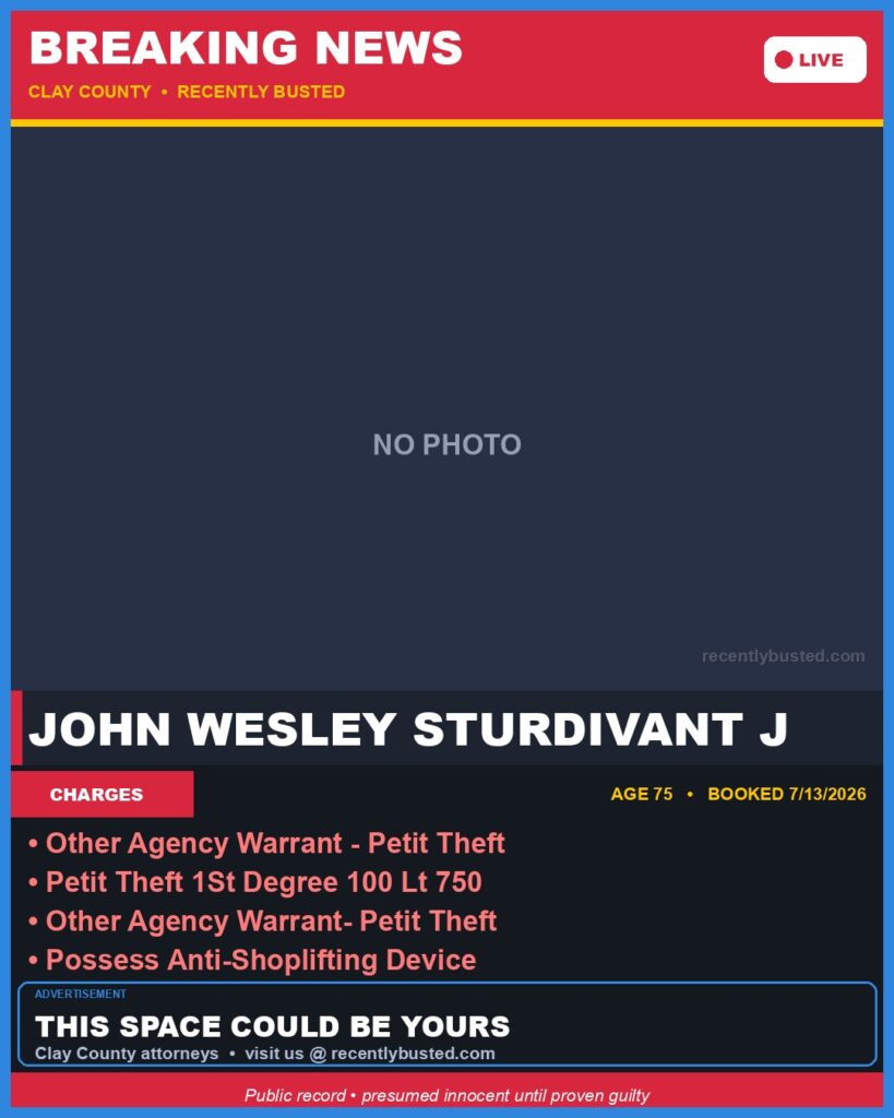 Booking photo of JOHN WESLEY STURDIVANT J