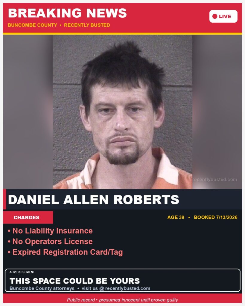 Booking photo of DANIEL ALLEN ROBERTS