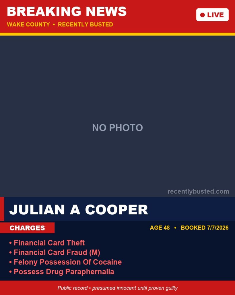 Booking photo of JULIAN A COOPER