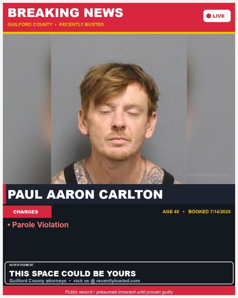 Booking photo of PAUL AARON CARLTON