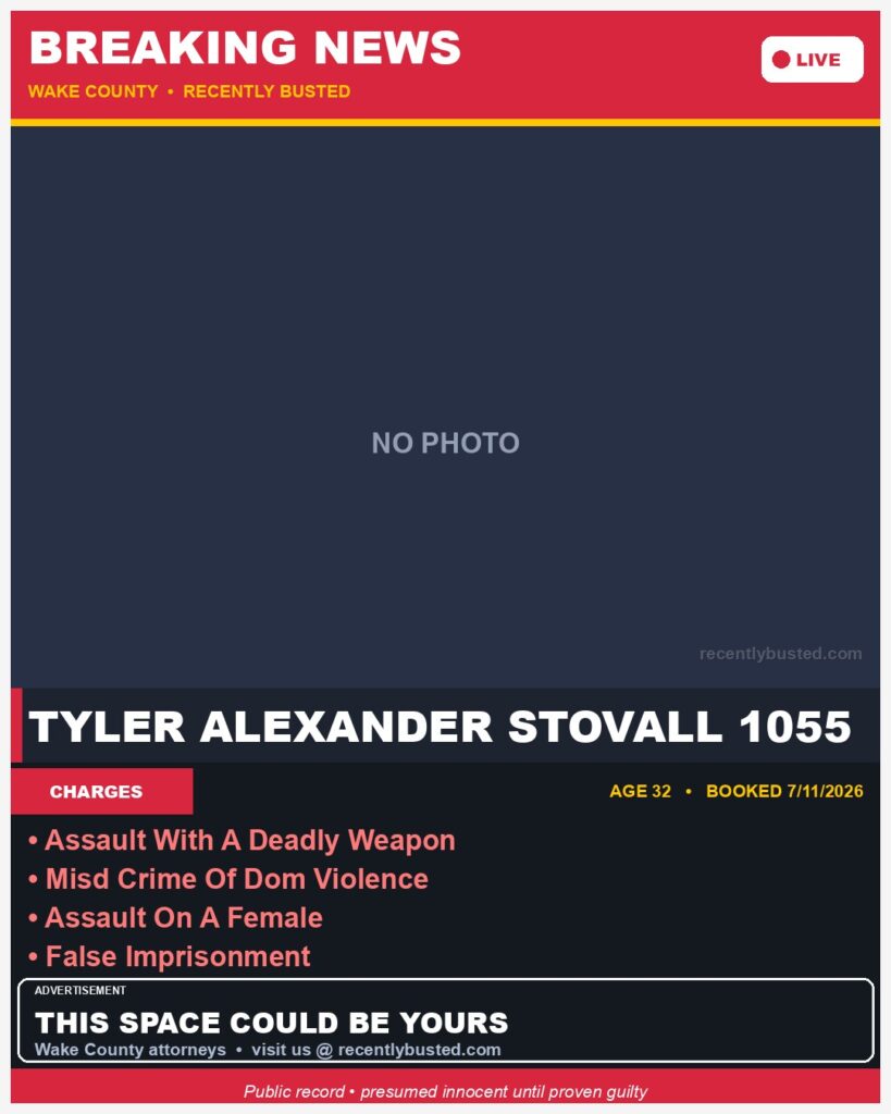 Booking photo of TYLER ALEXANDER STOVALL 1055