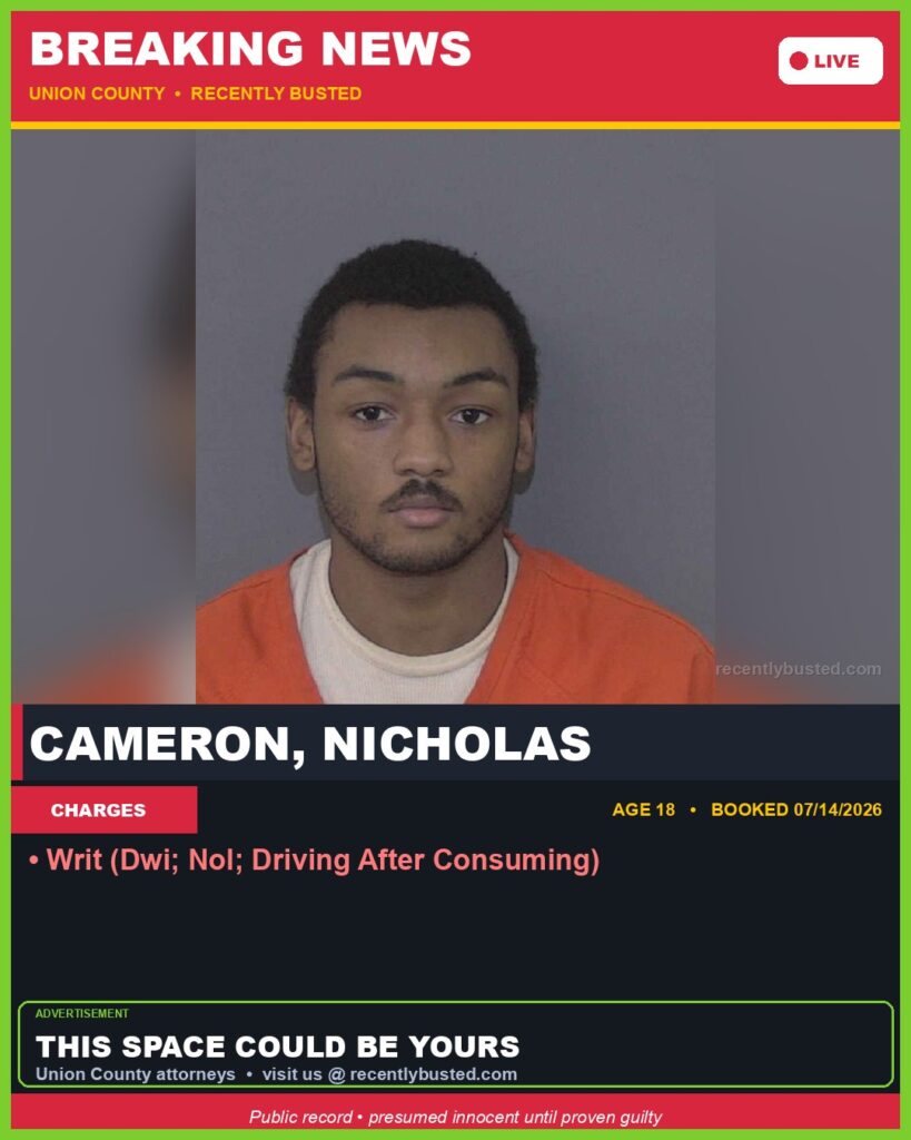 Booking photo of CAMERON, NICHOLAS