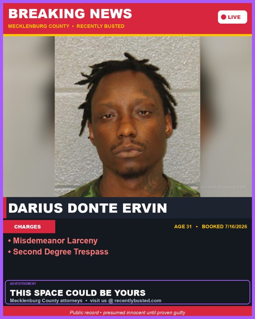 Booking photo of DARIUS DONTE ERVIN
