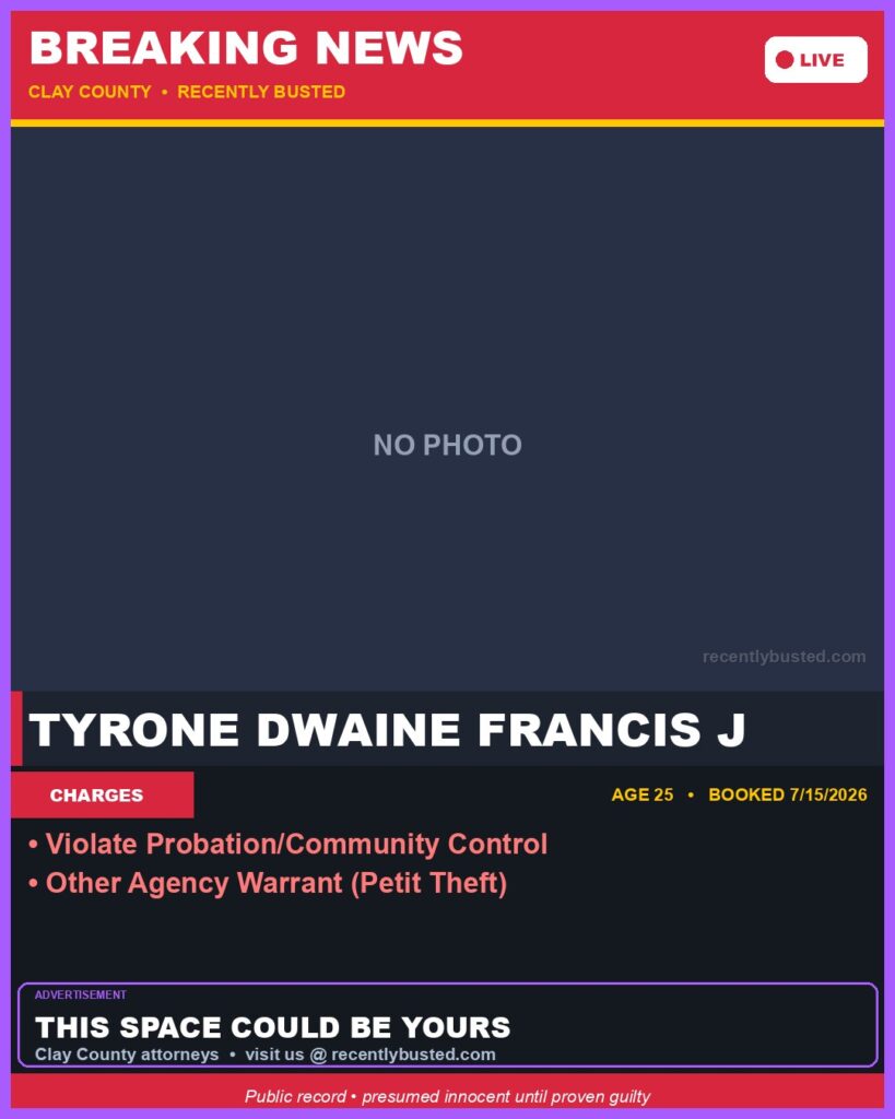 Booking photo of TYRONE DWAINE FRANCIS J