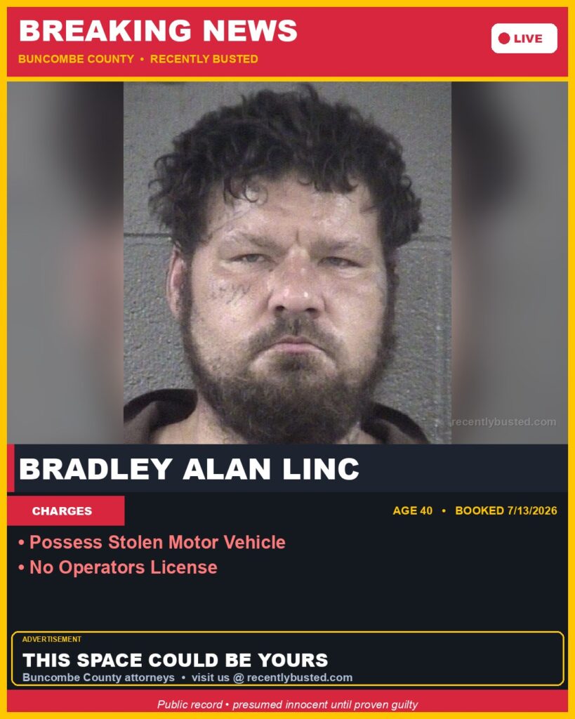 Booking photo of BRADLEY ALAN LINC