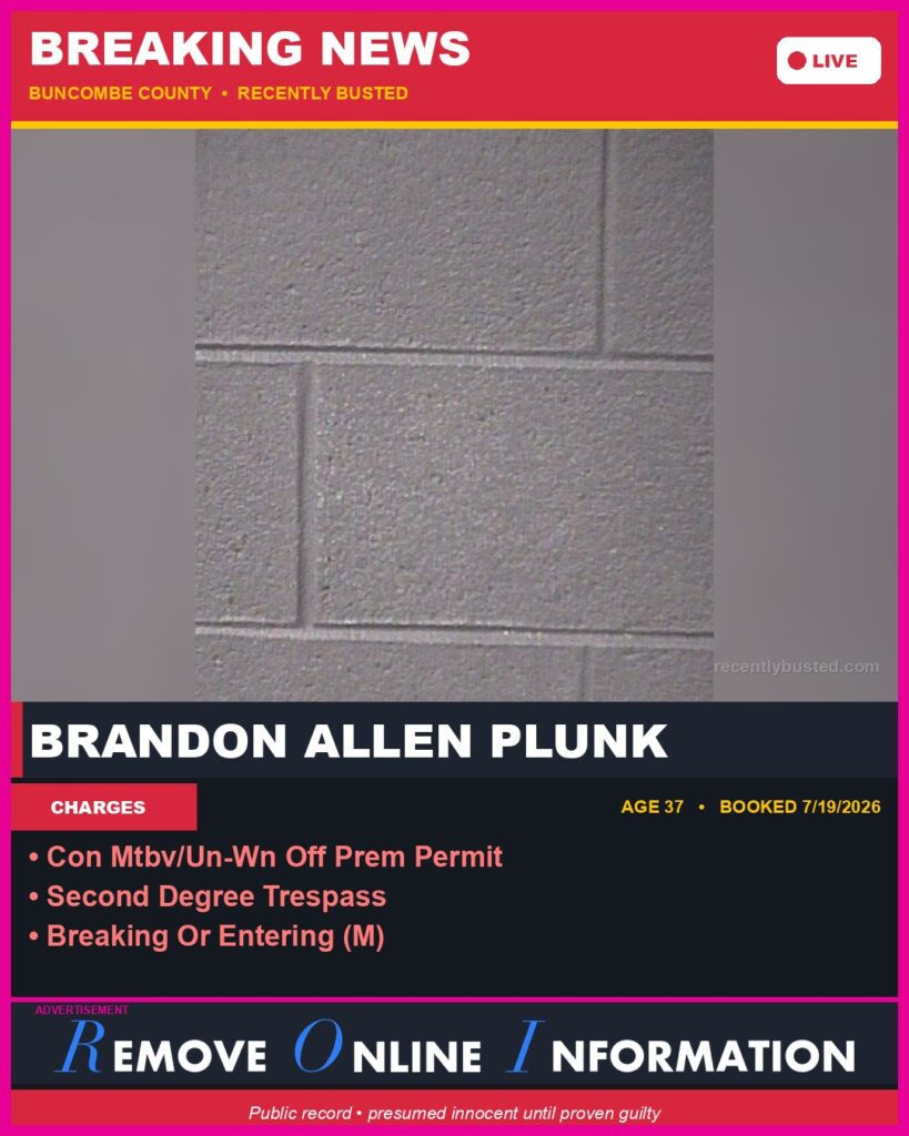 Booking photo of BRANDON ALLEN PLUNK