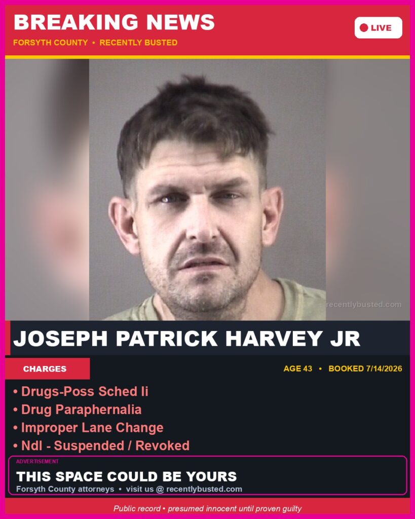 Booking photo of JOSEPH PATRICK HARVEY JR