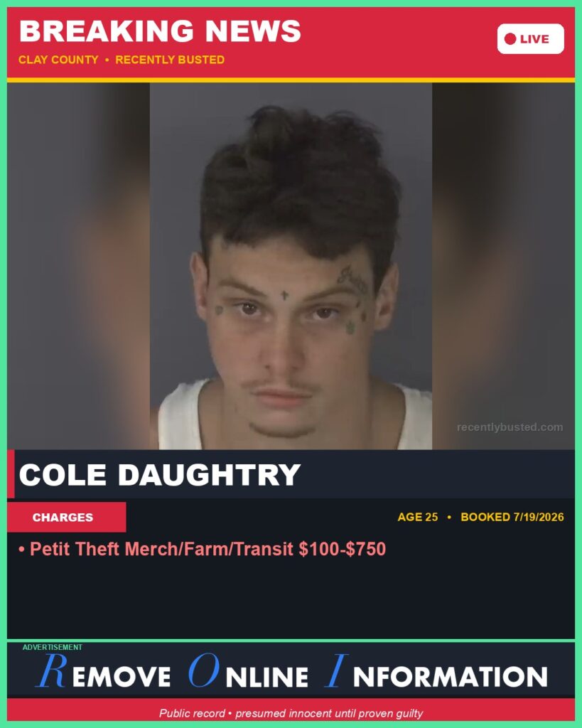 Booking photo of COLE DAUGHTRY