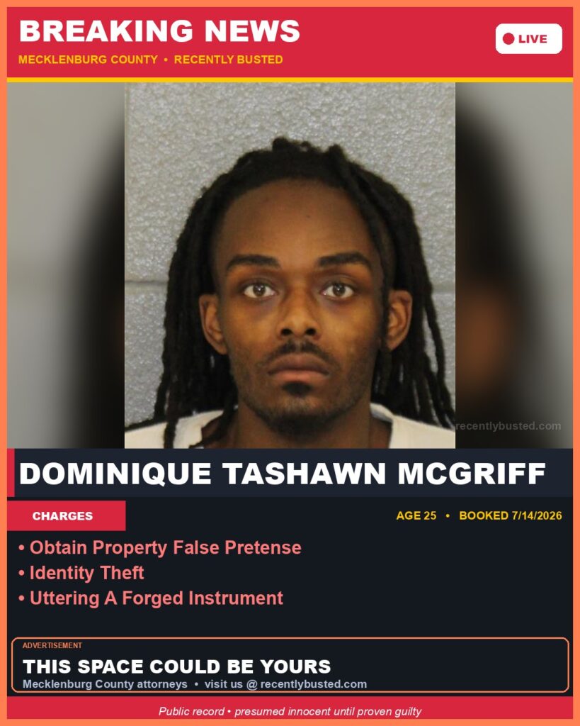 Booking photo of DOMINIQUE TASHAWN MCGRIFF