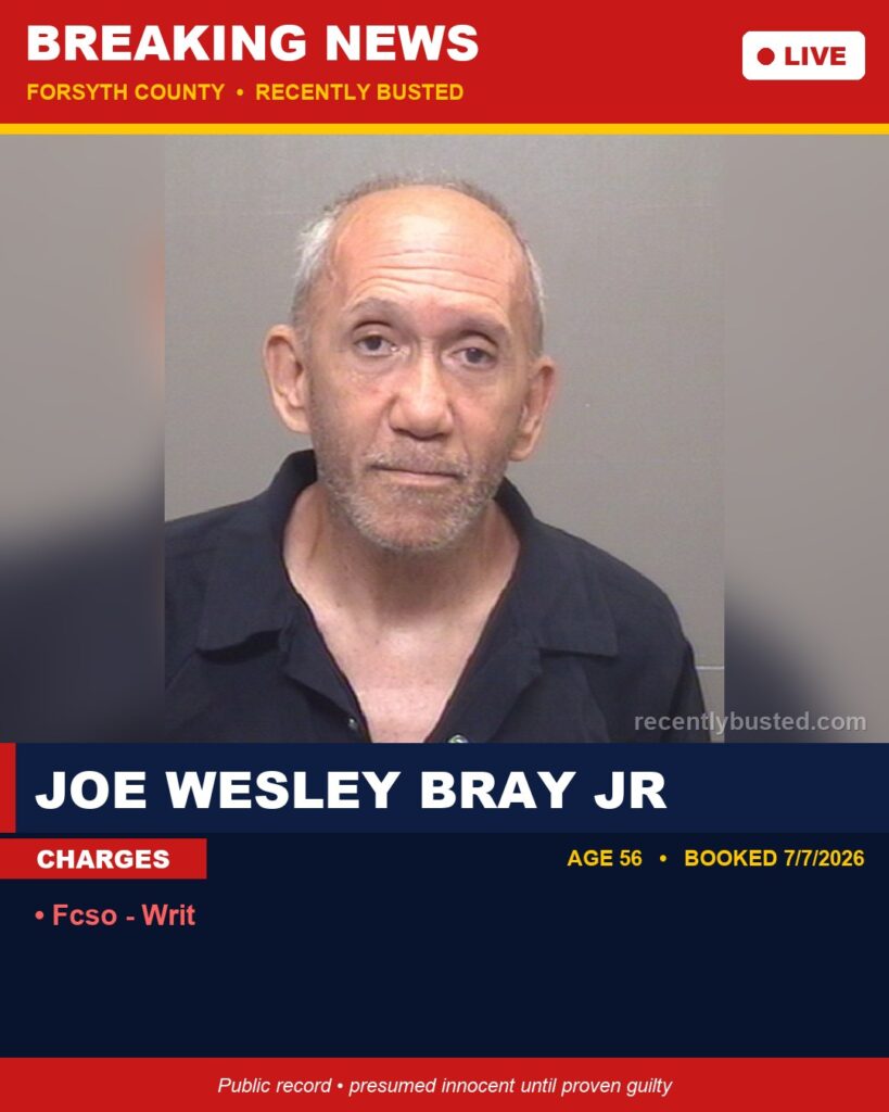 Booking photo of JOE WESLEY BRAY JR