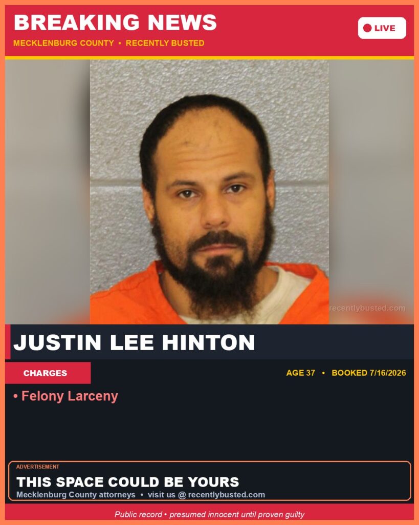 Booking photo of JUSTIN LEE HINTON