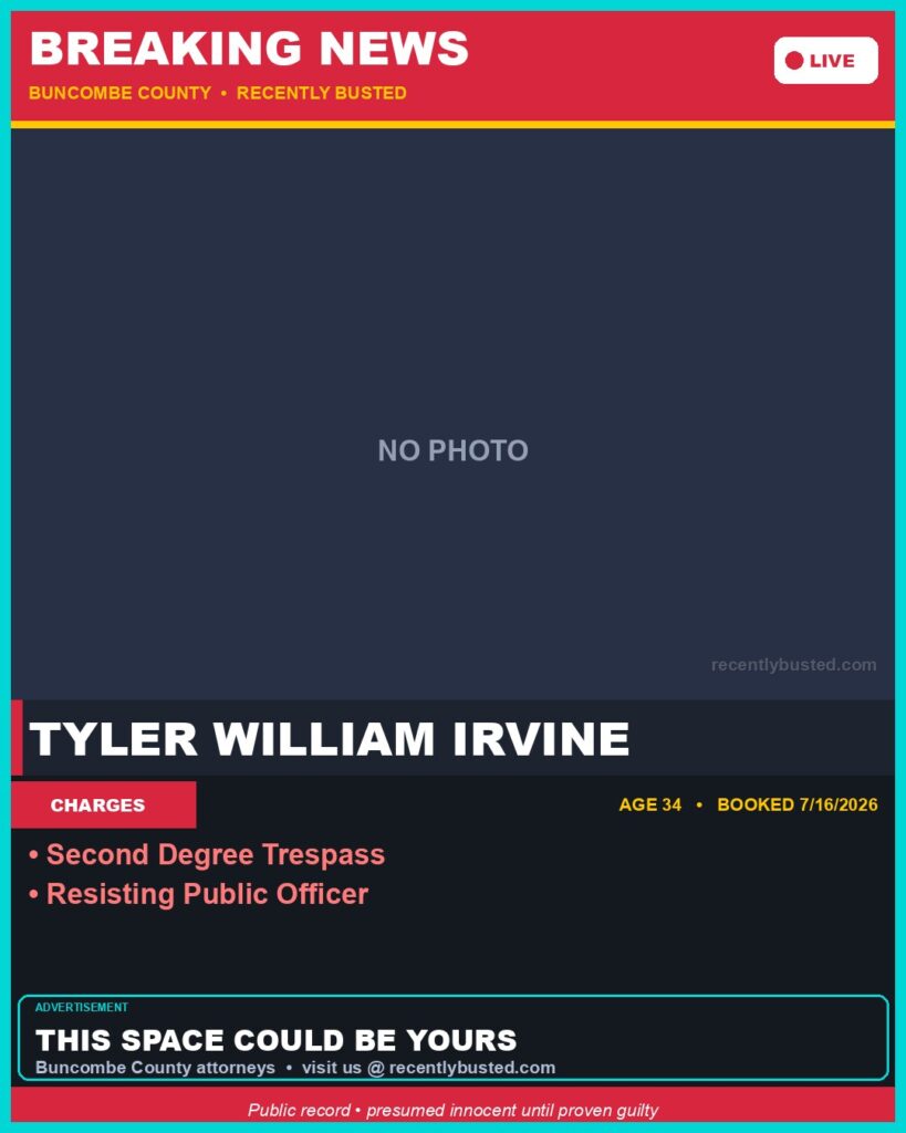 Booking photo of TYLER WILLIAM IRVINE