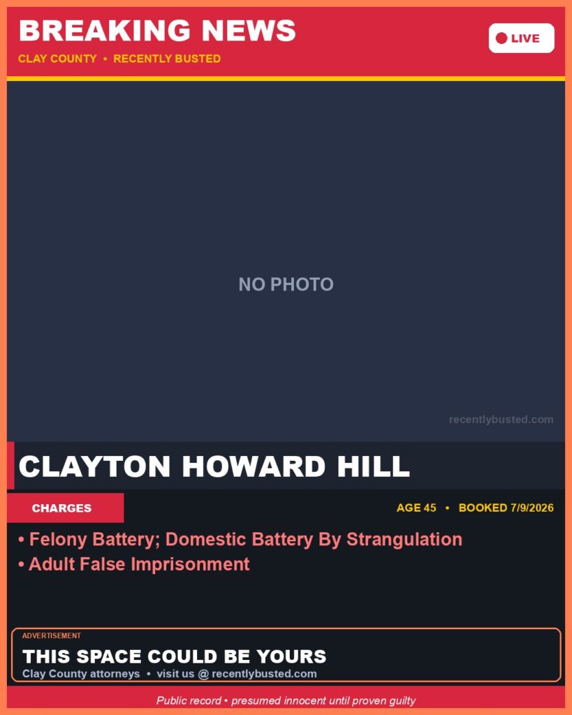 Booking photo of CLAYTON HOWARD HILL