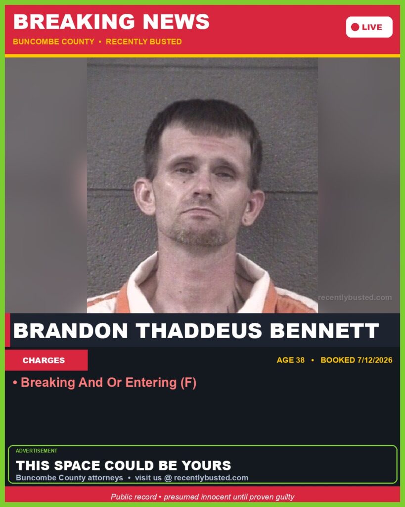 Booking photo of BRANDON THADDEUS BENNETT