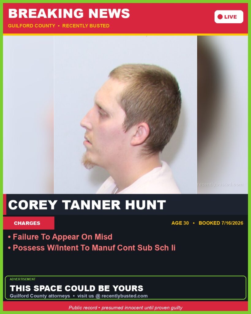 Booking photo of COREY TANNER HUNT