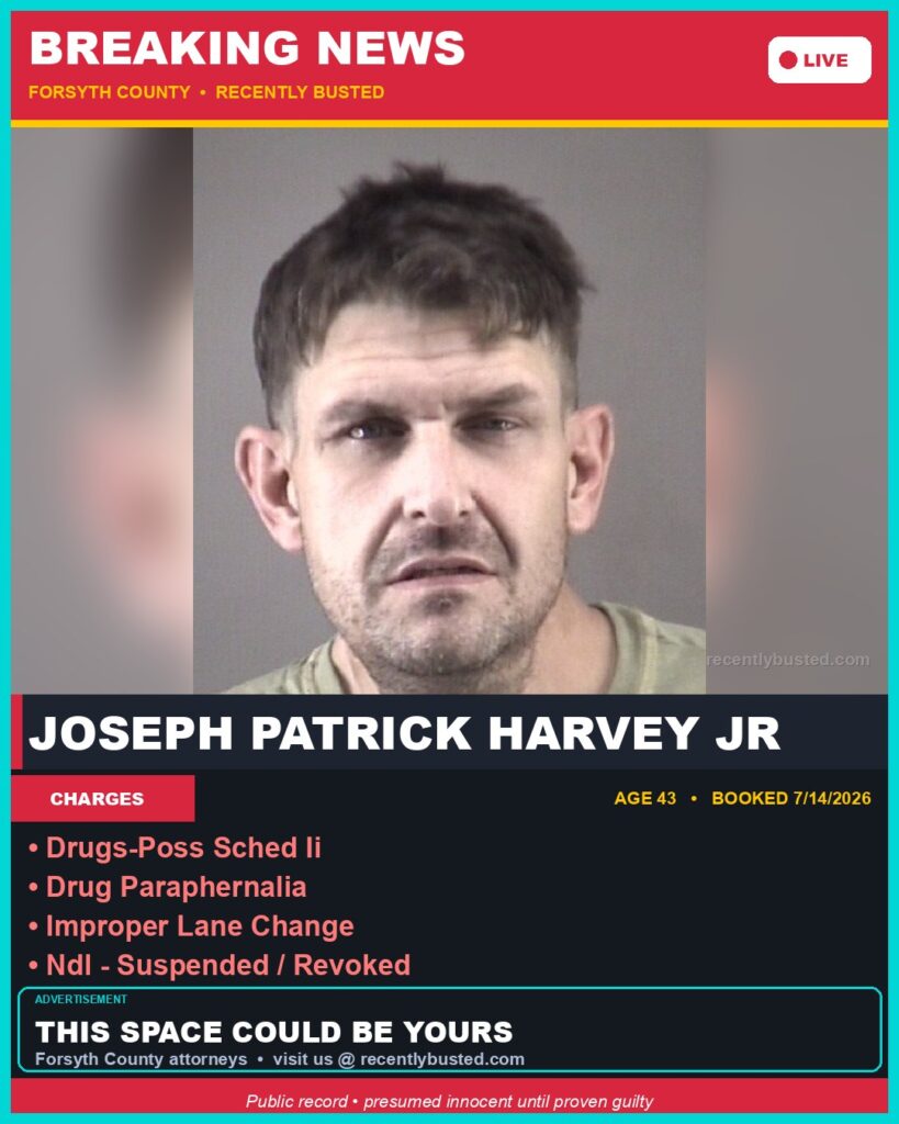 Booking photo of JOSEPH PATRICK HARVEY JR