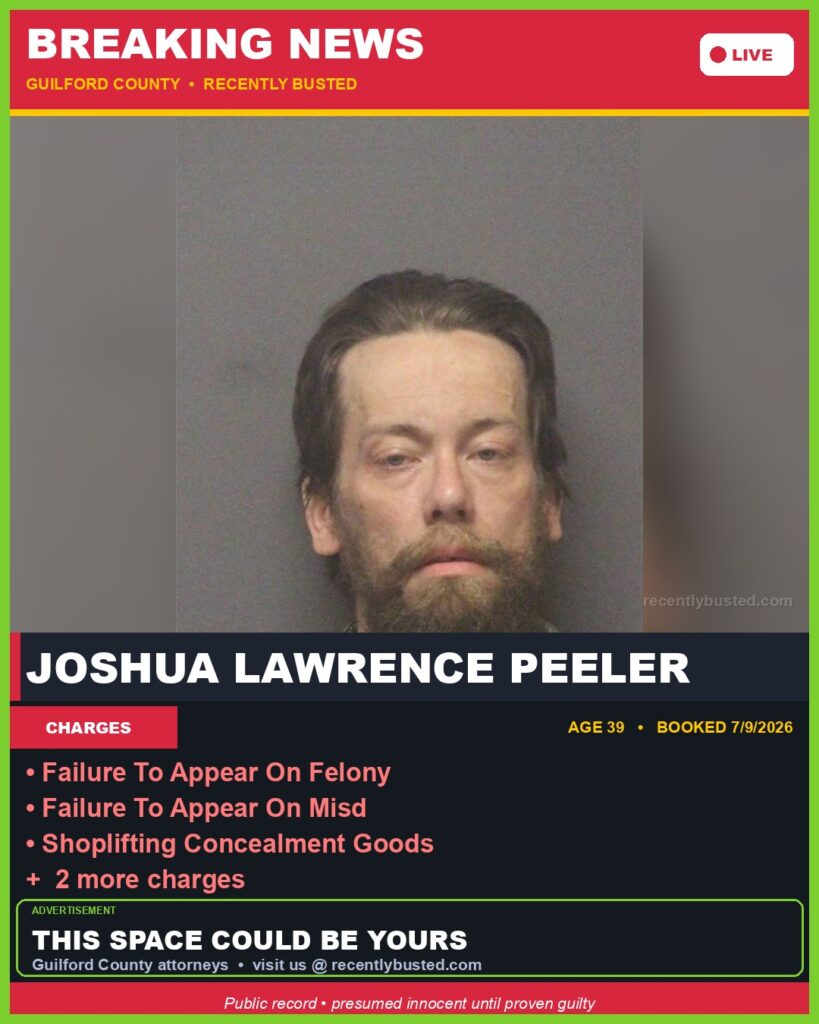 Booking photo of JOSHUA LAWRENCE PEELER