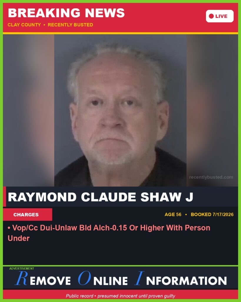 Booking photo of RAYMOND CLAUDE SHAW J