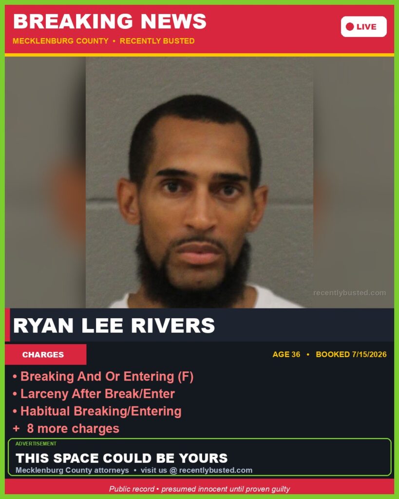 Booking photo of RYAN LEE RIVERS