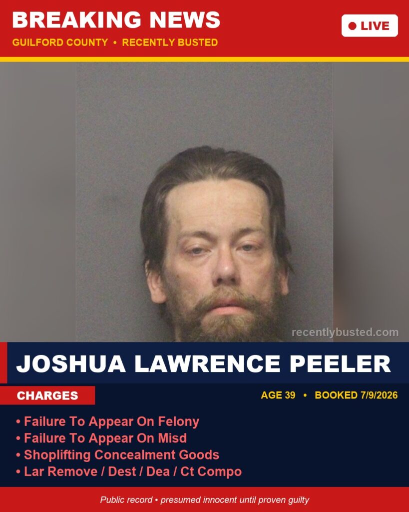 Booking photo of JOSHUA LAWRENCE PEELER