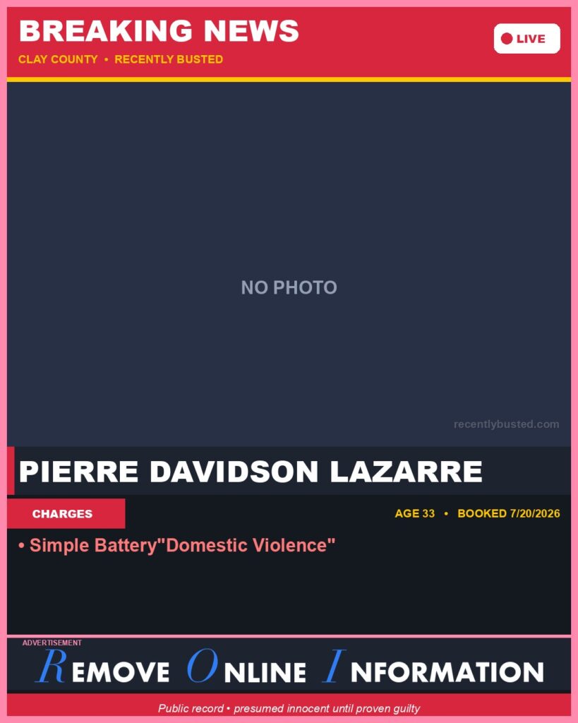 Booking photo of PIERRE DAVIDSON LAZARRE
