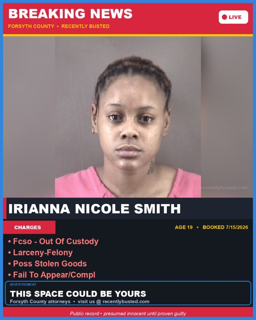 Booking photo of IRIANNA NICOLE SMITH