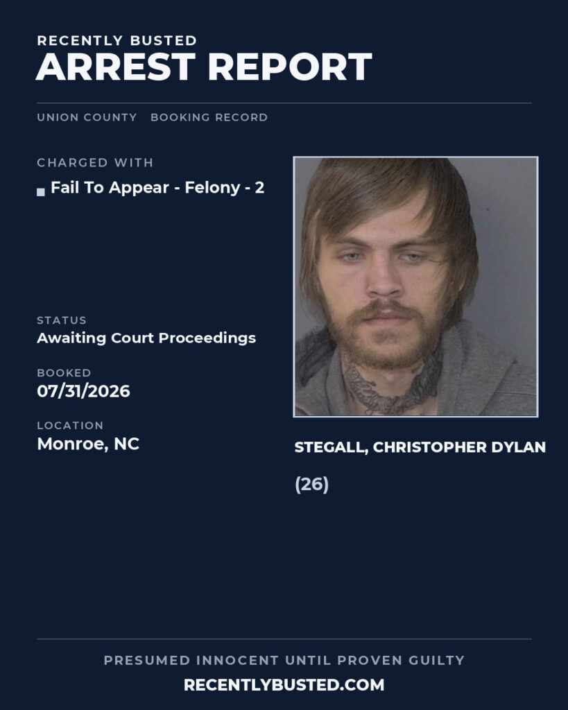 Arrest report - STEGALL, CHRISTOPHER DYLAN