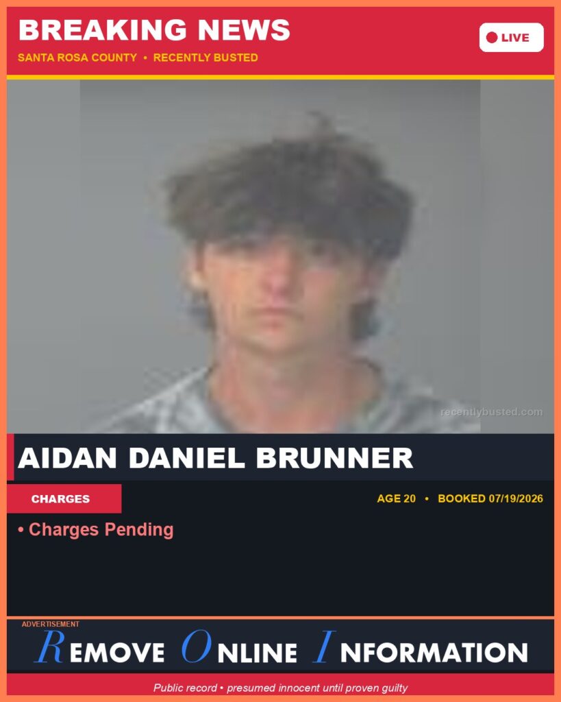 Booking photo of Aidan Daniel Brunner