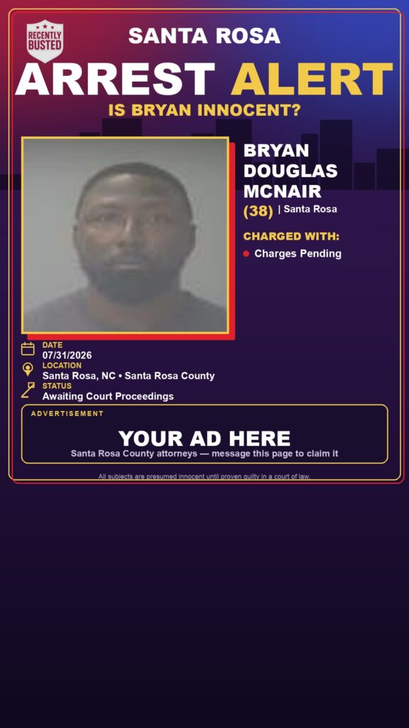 Bryan Douglas Mcnair — arrest record card, Santa Rosa County, Florida