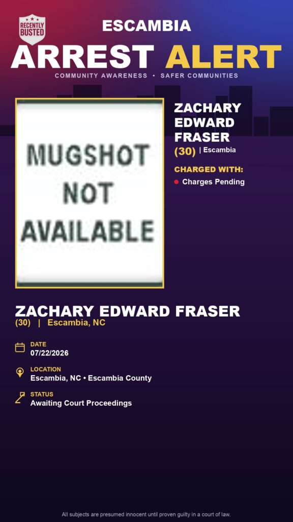 Booking photo of Zachary Edward Fraser
