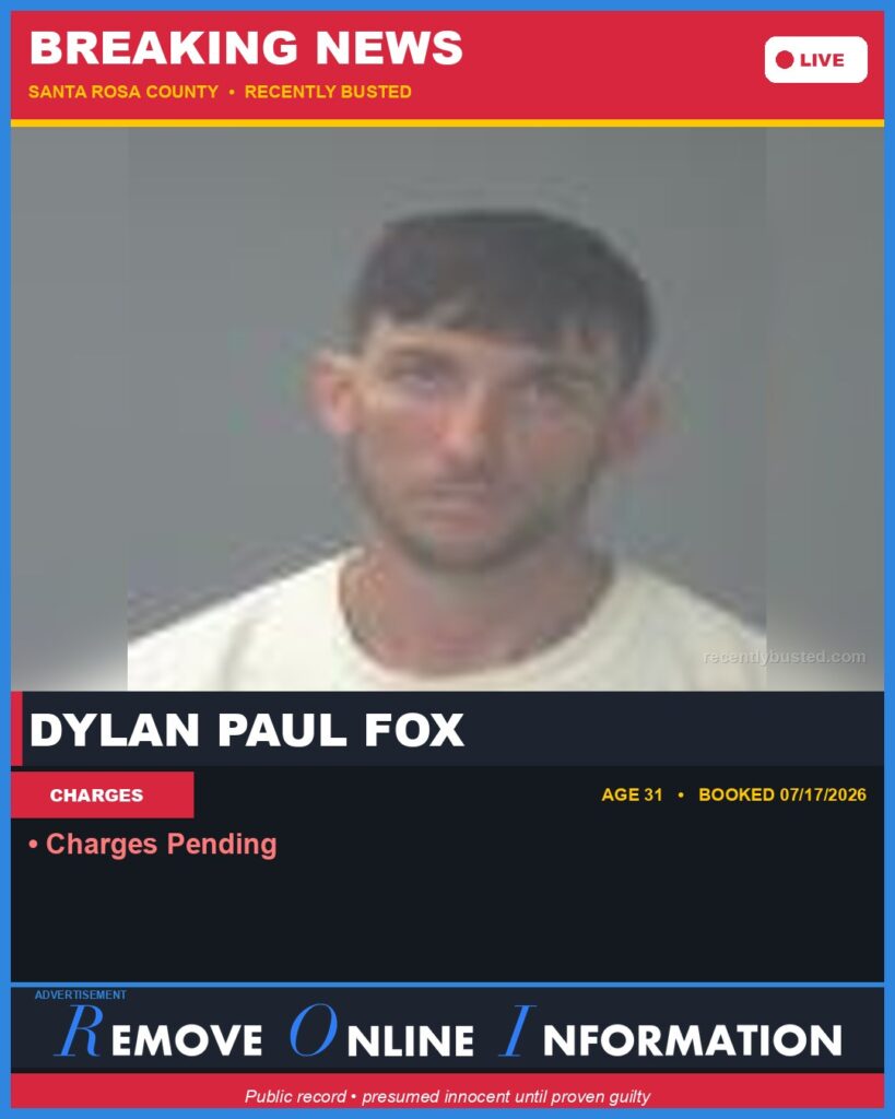 Booking photo of Dylan Paul Fox