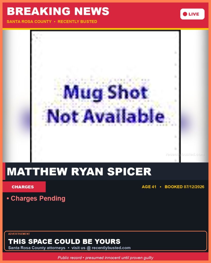 Booking photo of Matthew Ryan Spicer