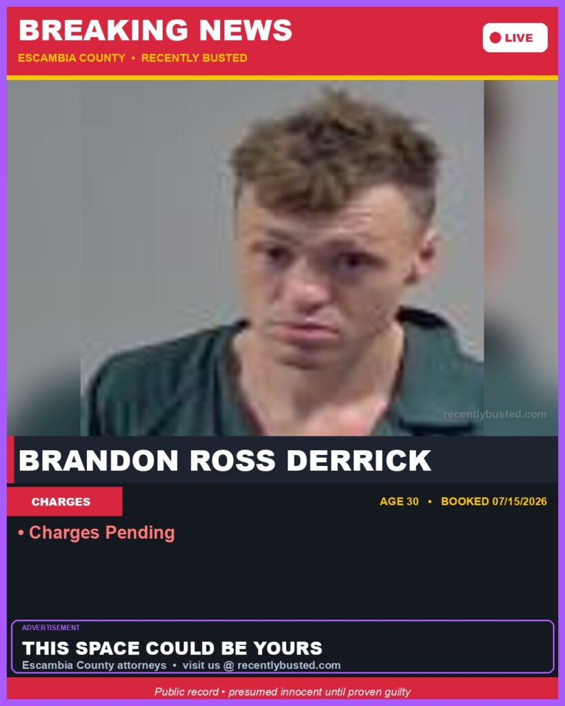 Booking photo of Brandon Ross Derrick