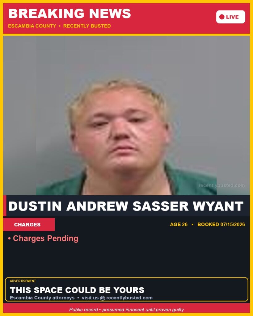 Booking photo of Dustin Andrew Sasser Wyant