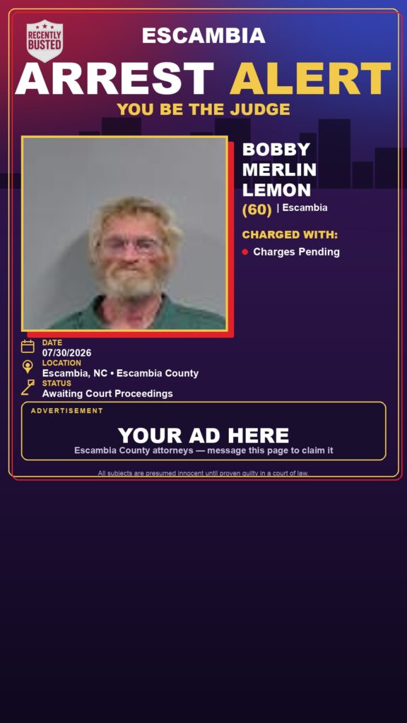 Bobby Merlin Lemon — arrest record card, Escambia County, Florida