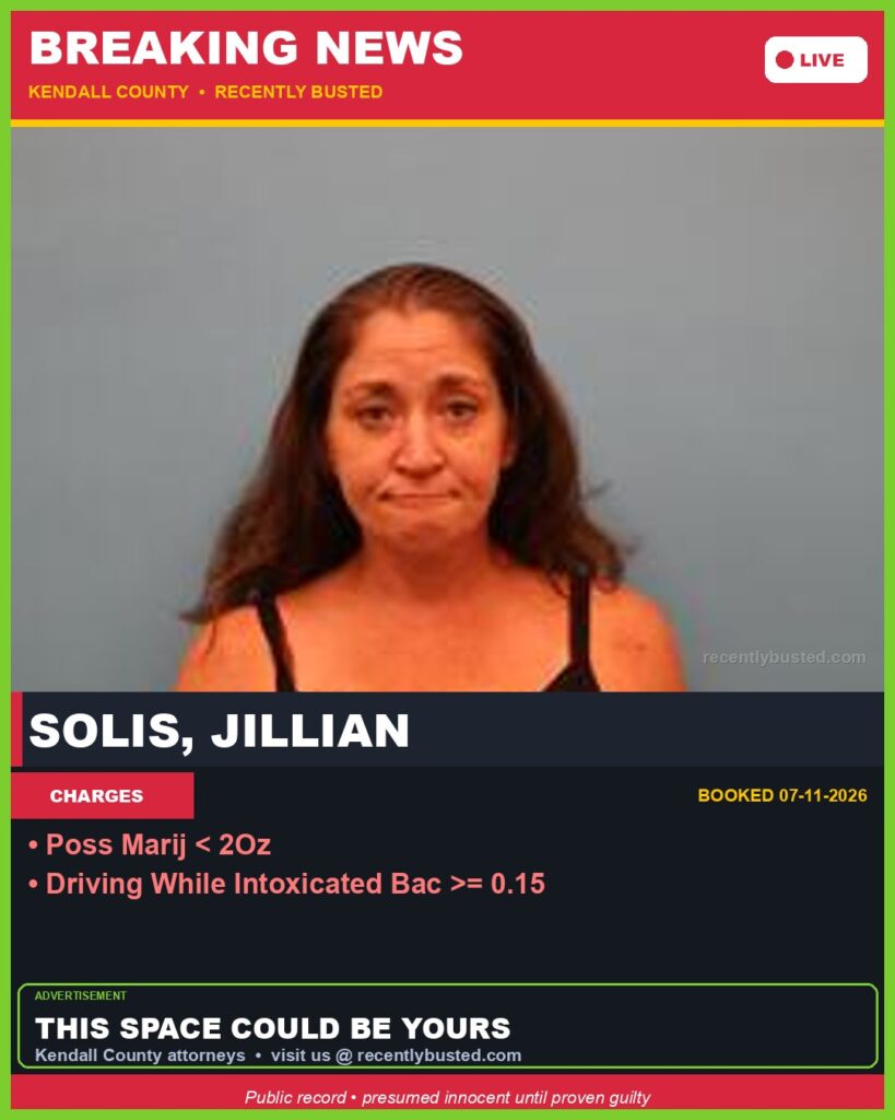 Solis, Jillian — arrest record card, Texas Arrests