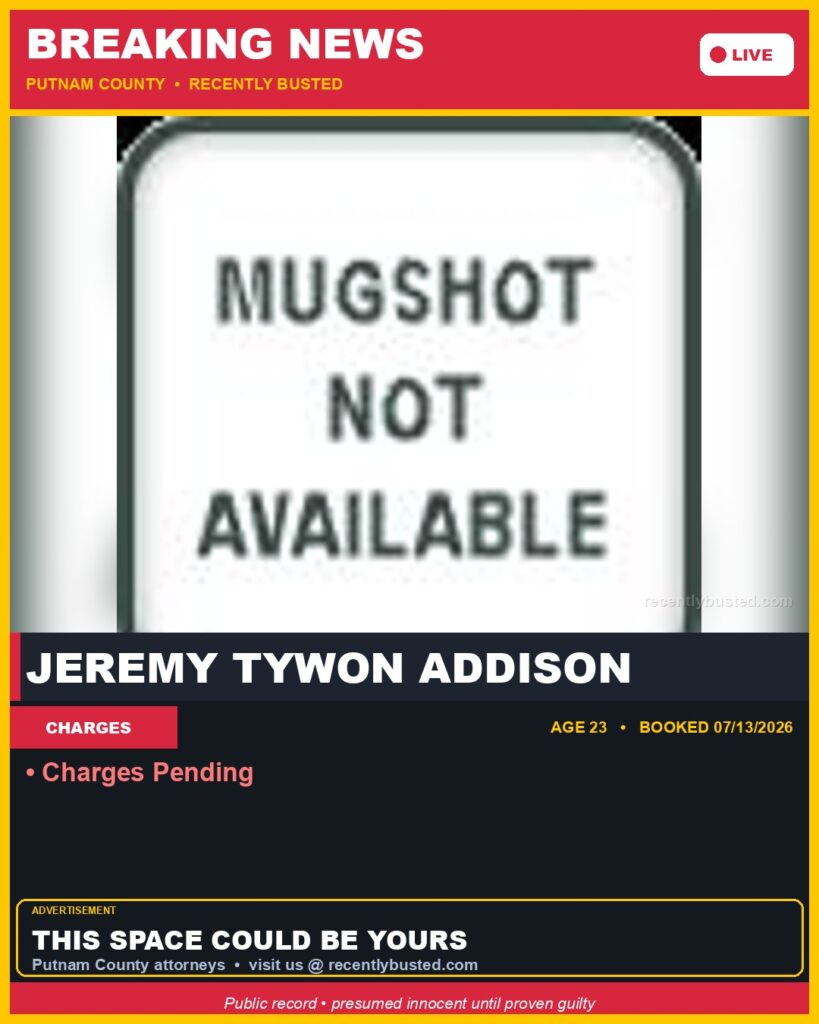 Jeremy Tywon Addison — arrest record card, Florida Crime