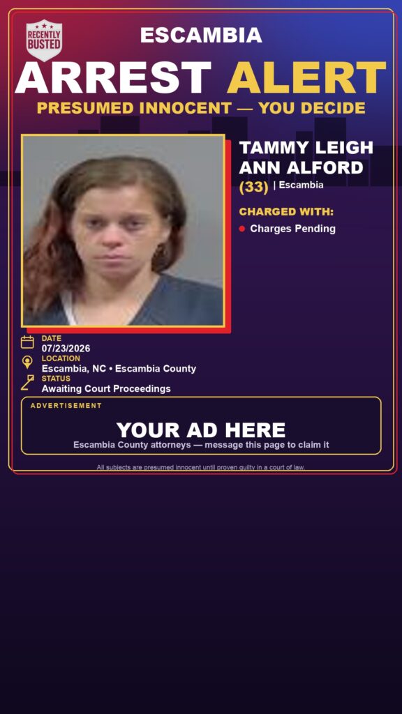 Tammy Leigh Ann Alford — arrest record card, Recently Busted