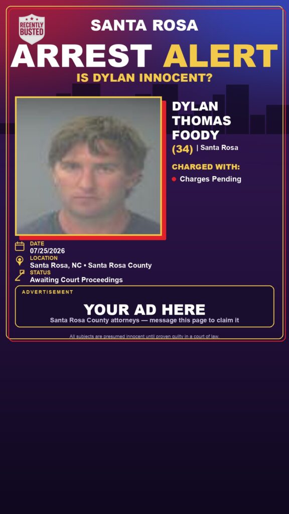 Dylan Thomas Foody — arrest record card, Florida Crime