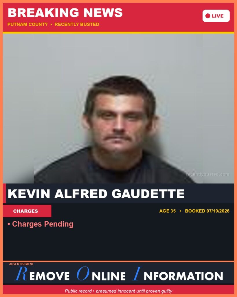 Kevin Alfred Gaudette — arrest record card, Recently Busted