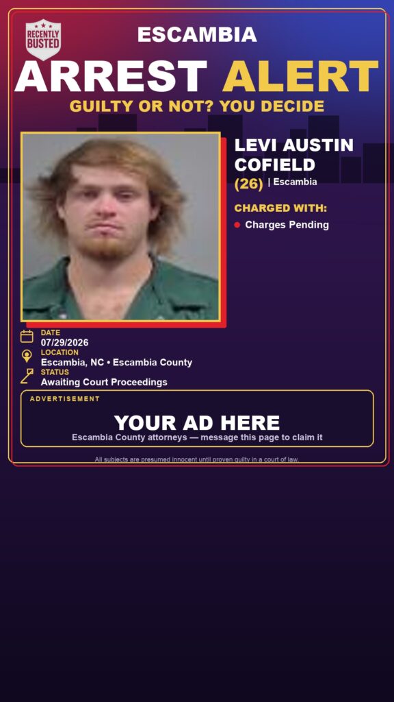Levi Austin Cofield — arrest record card, Florida Crime