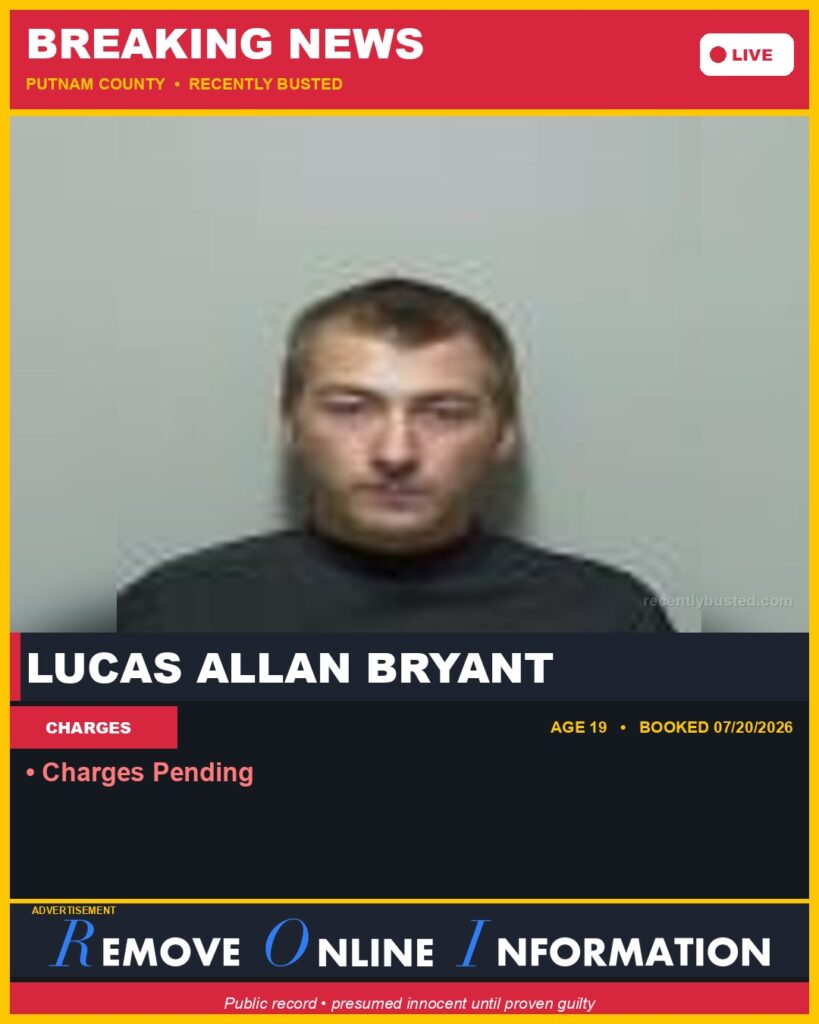 Lucas Allan Bryant — arrest record card, Recently Busted