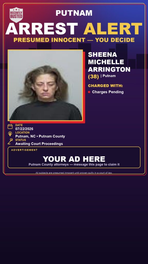 Sheena Michelle Arrington — arrest record card, Recently Busted