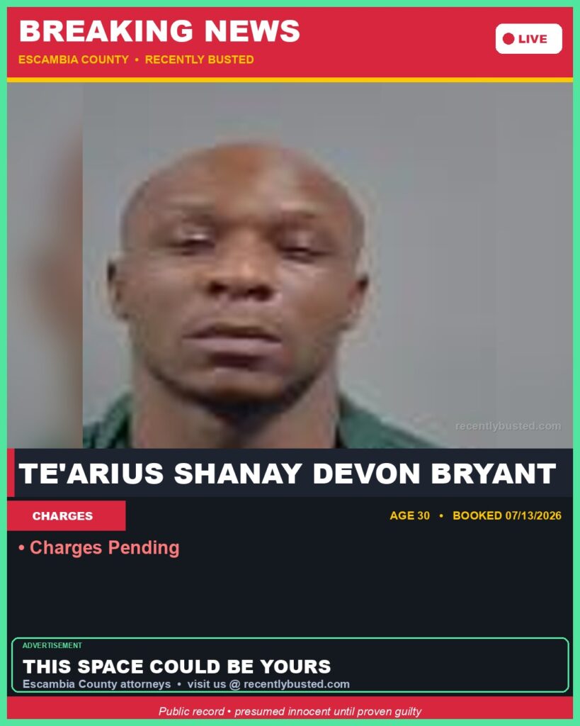 Te’Arius Shanay Devon Bryant — arrest record card, Florida Crime