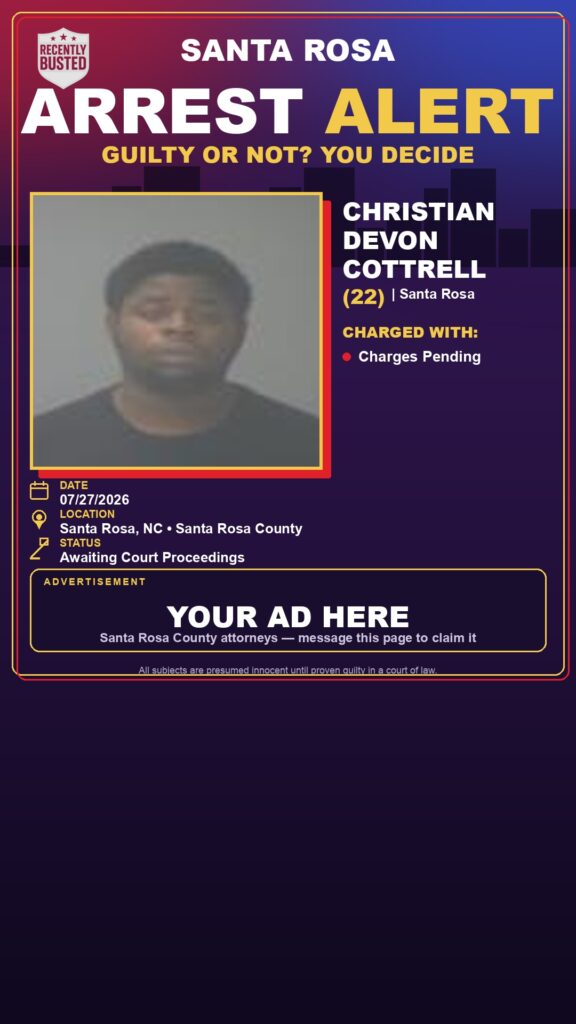 Christian Devon Cottrell — arrest record card, Florida Crime