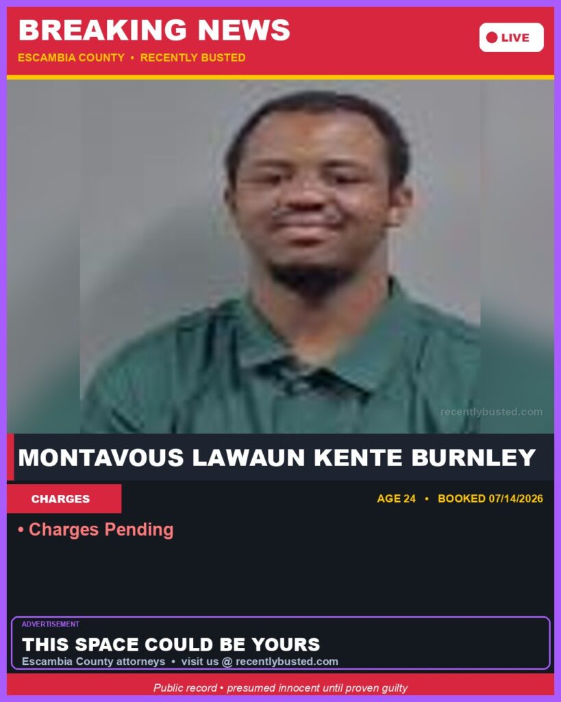 Montavous Lawaun Kente Burnley — arrest record card, Florida Crime