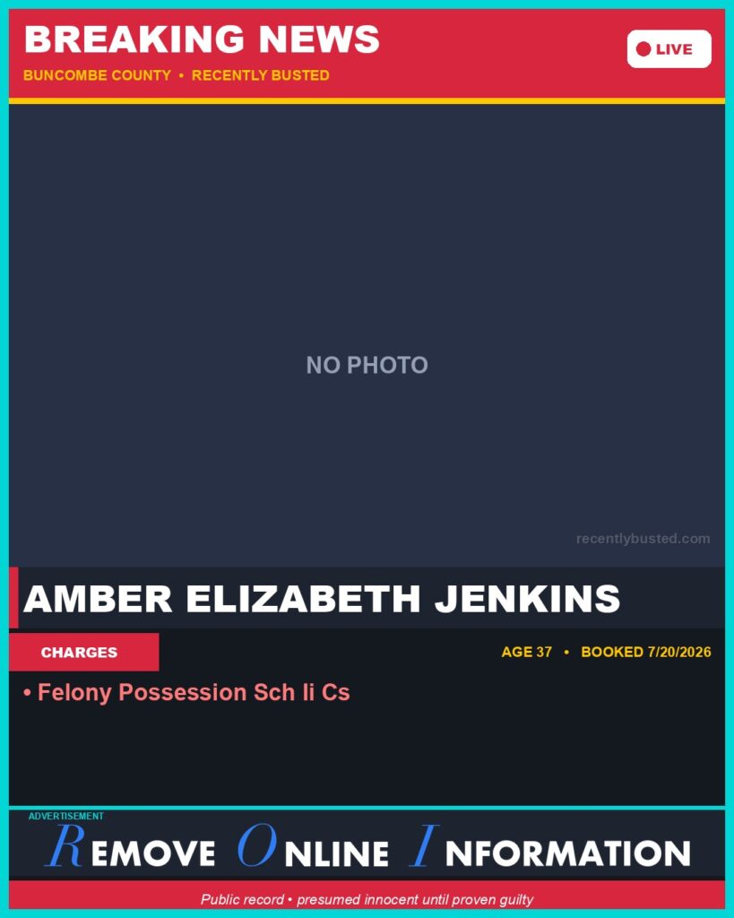 AMBER ELIZABETH JENKINS — arrest record card, Recently Busted