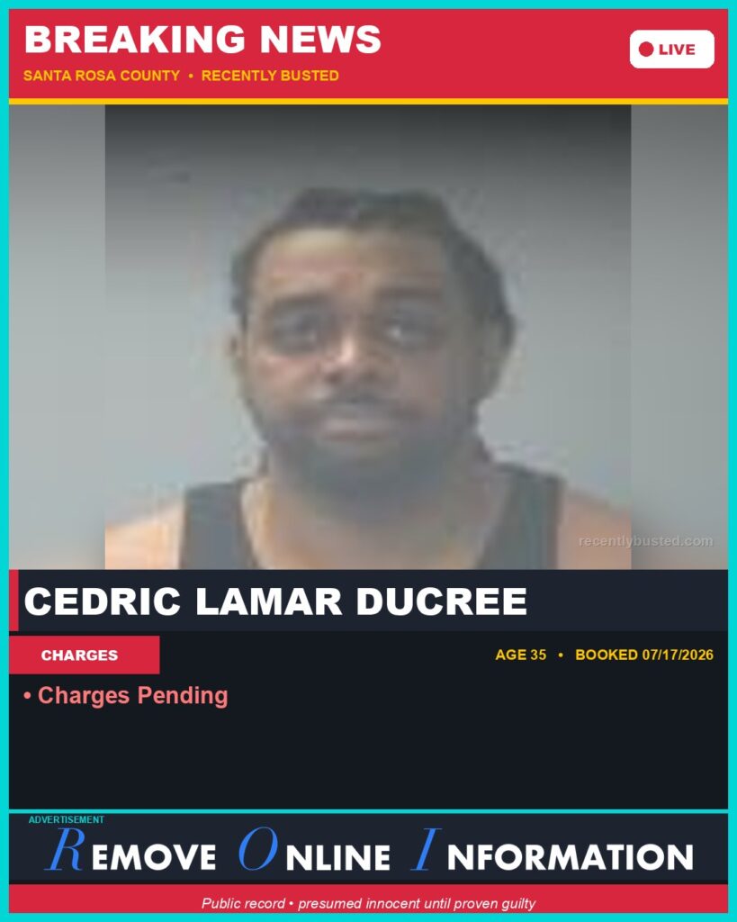 Cedric Lamar Ducree — arrest record card, Florida Crime